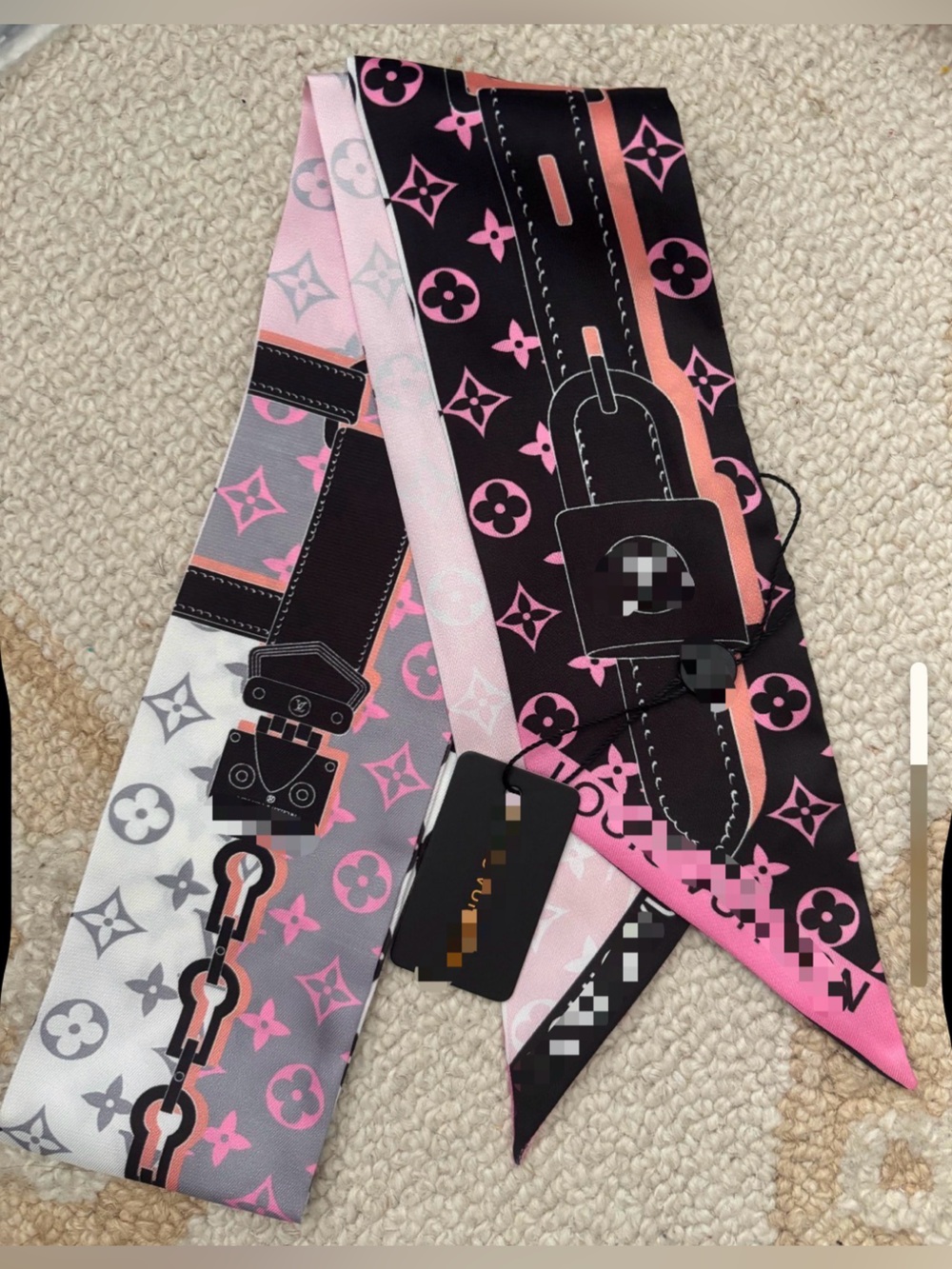 Pink & Black Monogram-Style Hair Scarf Tie